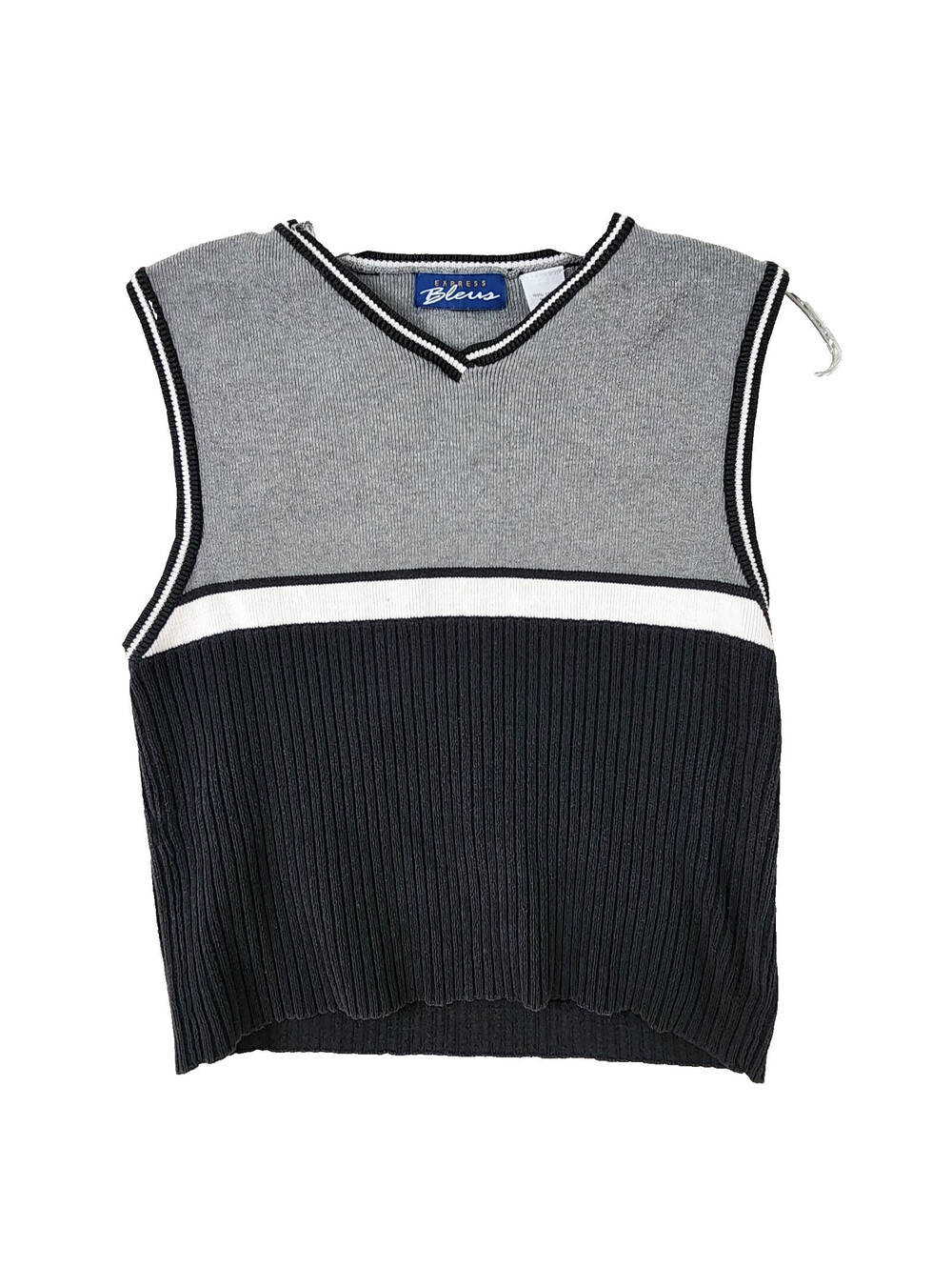 Express Blues Sleeveless Sweater Women Medium Black White Preppy Retro